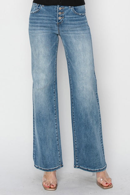 MID RISE BUTTON DOWN WIDE JEANS