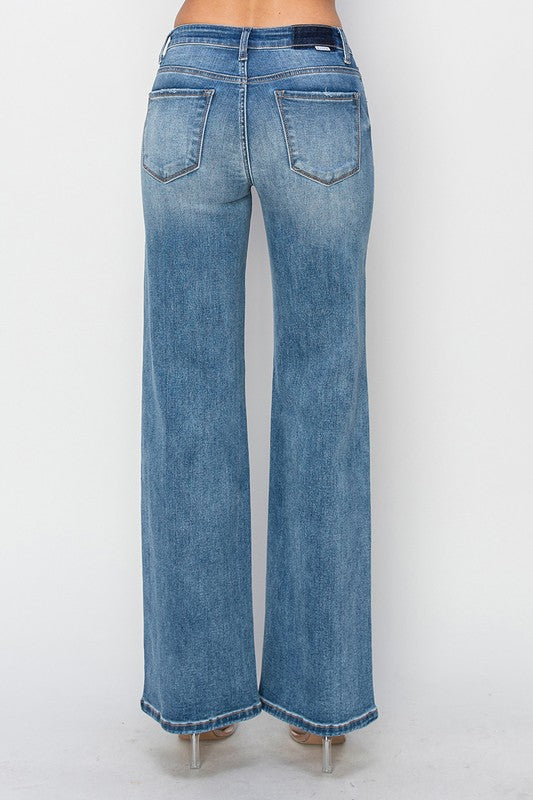 MID RISE BUTTON DOWN WIDE JEANS