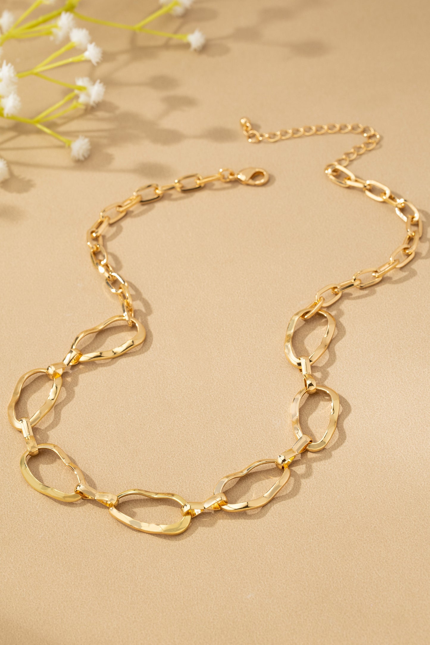 Brass hammered chunky link chain necklace