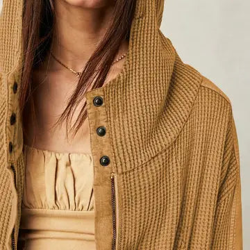 Hooded long-sleeved cardigan