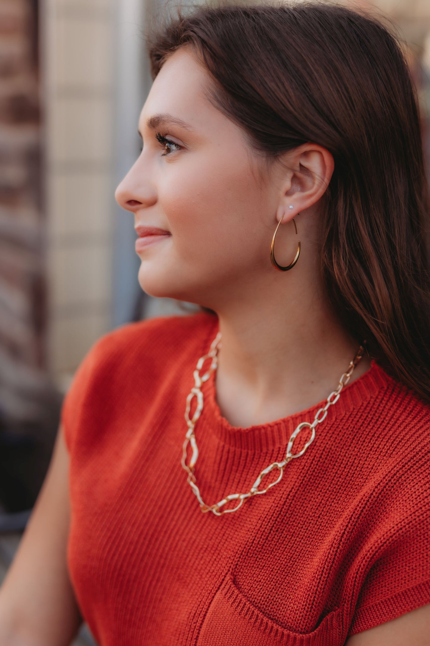 Brass hammered chunky link chain necklace