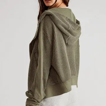 Hooded long-sleeved cardigan