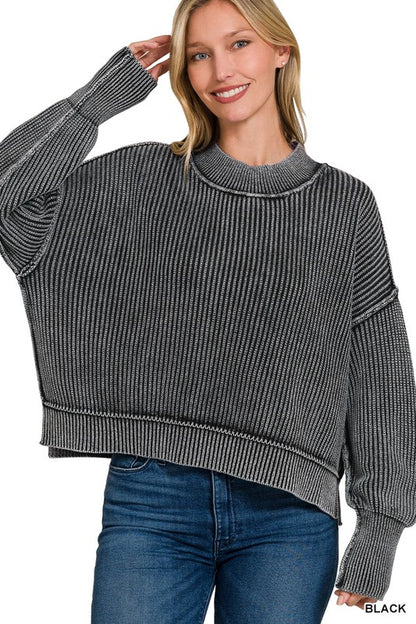 Washed Side Slit Cropped Sweater