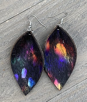 Black Rainbow Leather Earrings