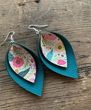 Teal Spring Floral Earrings